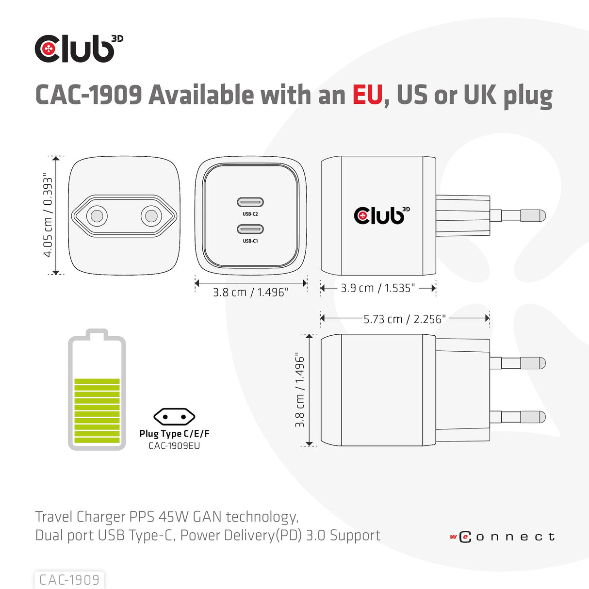 EAN 8719214472382 - CLUB3D CAC-1909EU cargador de dispositivo móvil Teléfono móvil, Portátil, Smartphone Negro Corriente alte imagen 4