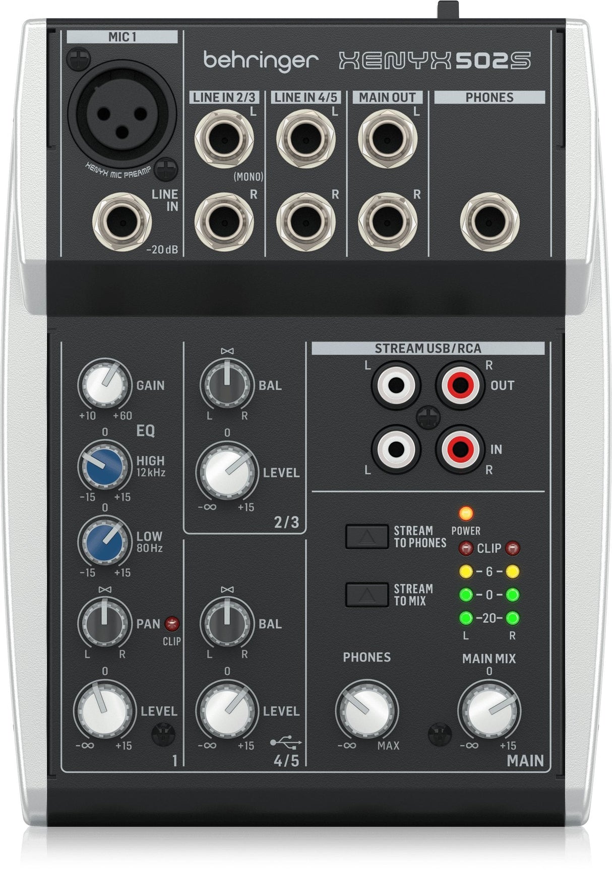 Behringer 502s - 5-Mezclador Analógico Usb Compacto De Canales Diseñado Específicamente Para Podcasting, Streaming Y Grabación En Casa