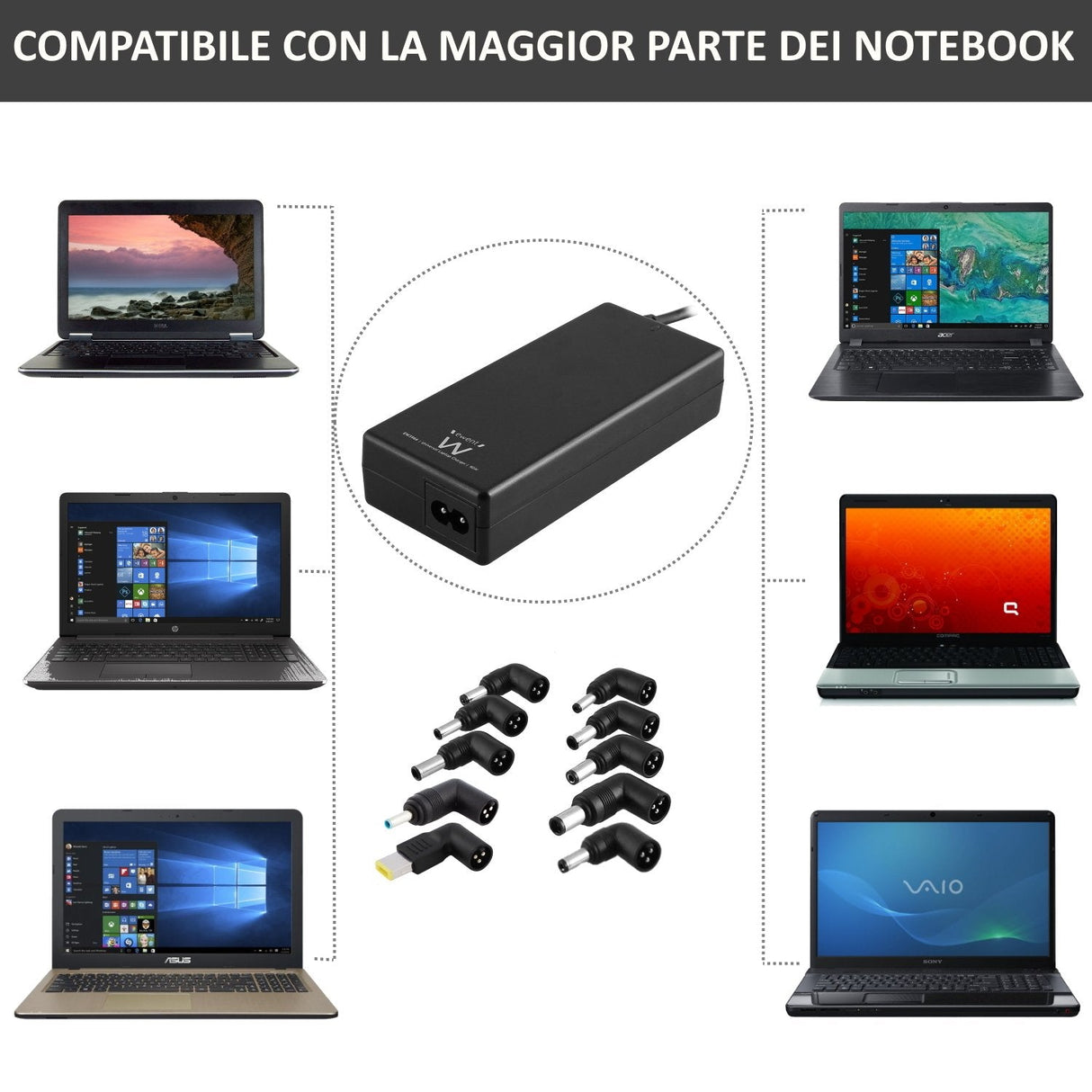 Cargador Ewent 65w Automatico 10 Puntas