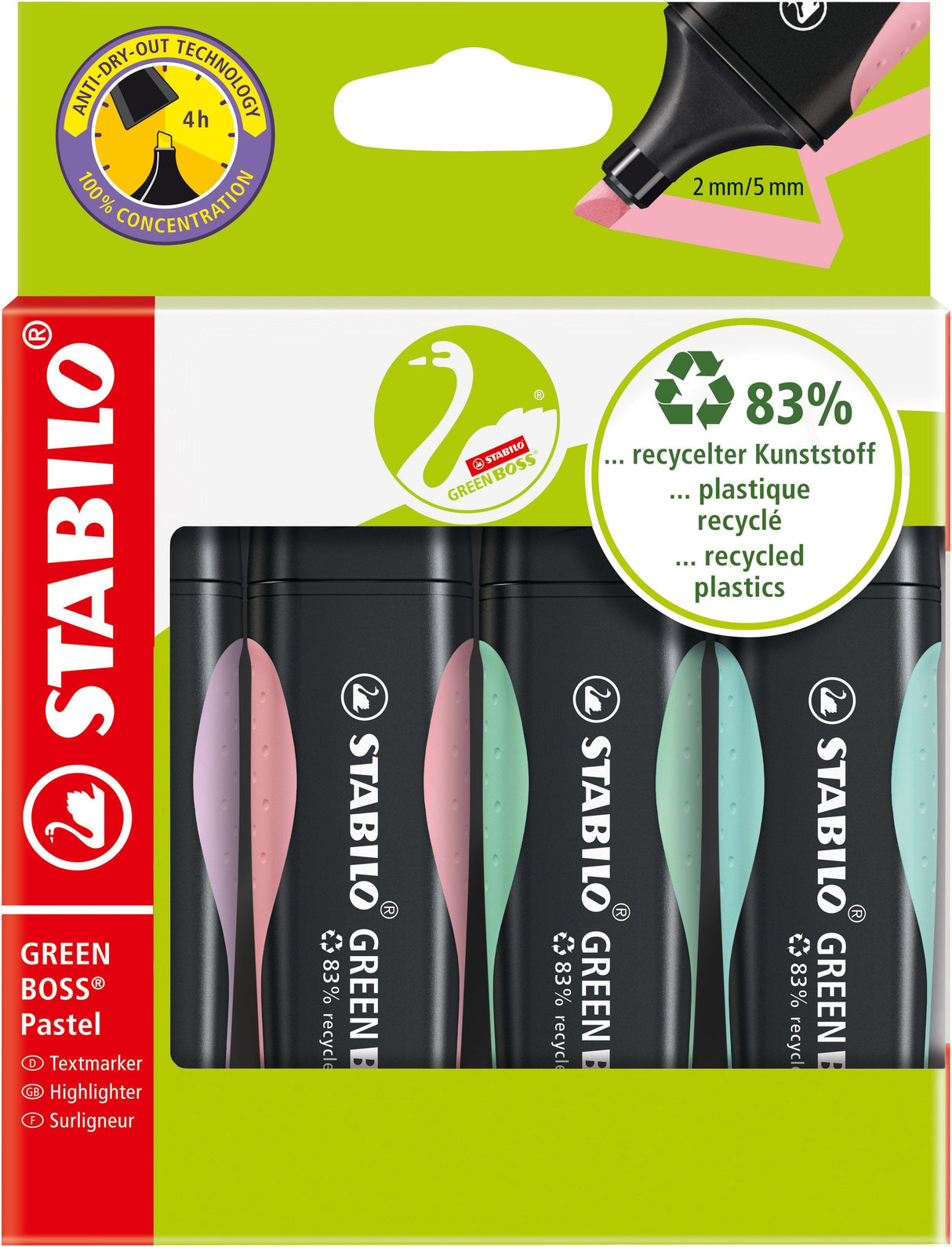 Stabilo Green Boss Marcador 4 Pieza(S) Punta De Cincel Verde, Menta, Rosa, Violeta