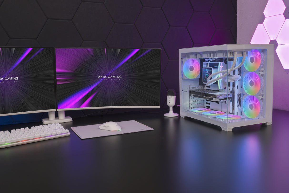 Caja Pc Atx Mars Gaming Mcv5w Cristal Templado Panoramico Argb Gpu 416mm Blanco