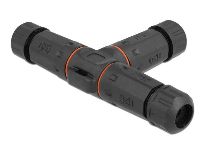 Delock Empalme De Cable T-Form Para Exterior 5 Pin, Ip68 Impermeable, Atornillable, Diámetro Del Cable 4,5 - 7,5 Mm Negro