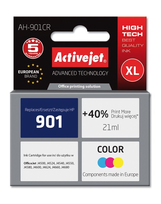 EAN 5901452128258 - Activejet AH-901CR cartucho de tinta 1 pieza(s) Compatible Alto rendimiento (XL) Cian, Magenta, Amarillo imagen 2