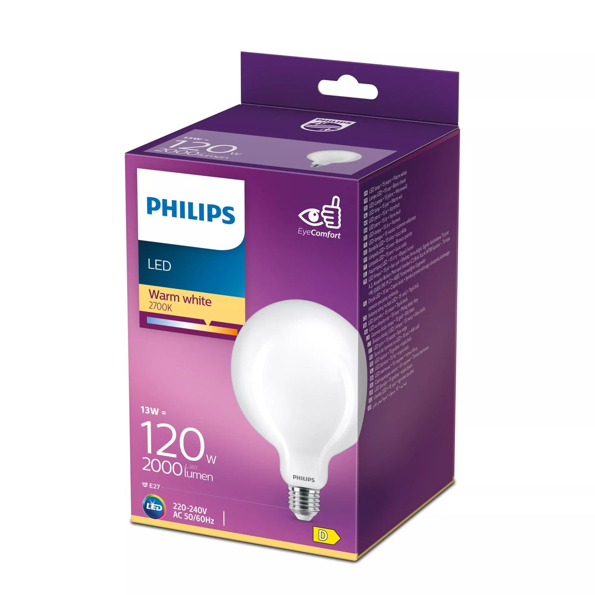 Bombilla Globo Led E27 13w 2000lm 2700k Luz Calida Ø12,4x17,7cm Philips