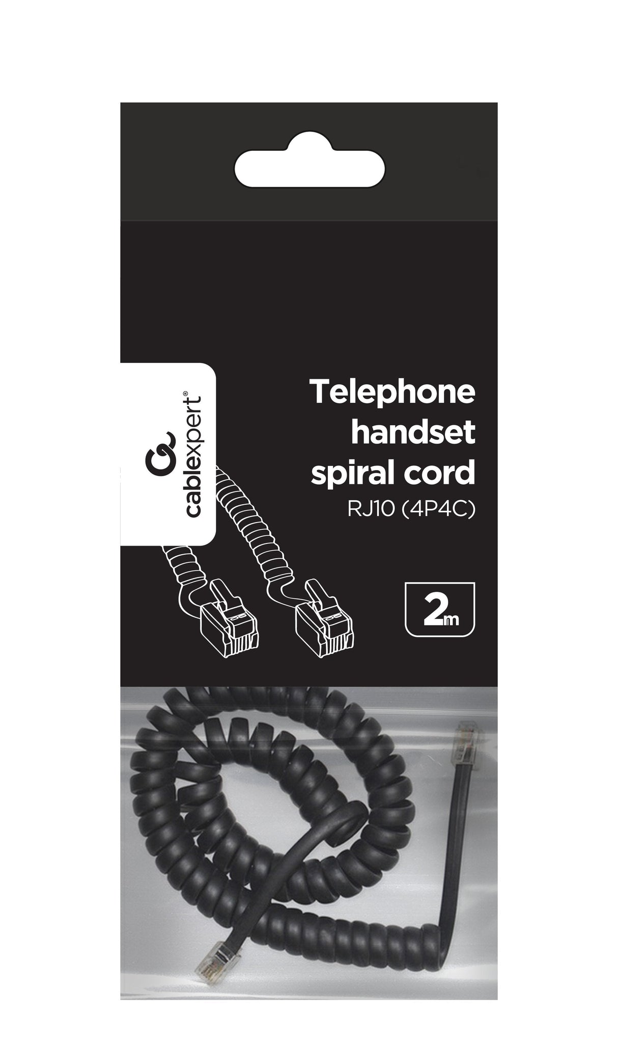 Gembird Cable En Espiral Para Auricular De Teléfono, Rj10 (4p4c), 2m, Negro
