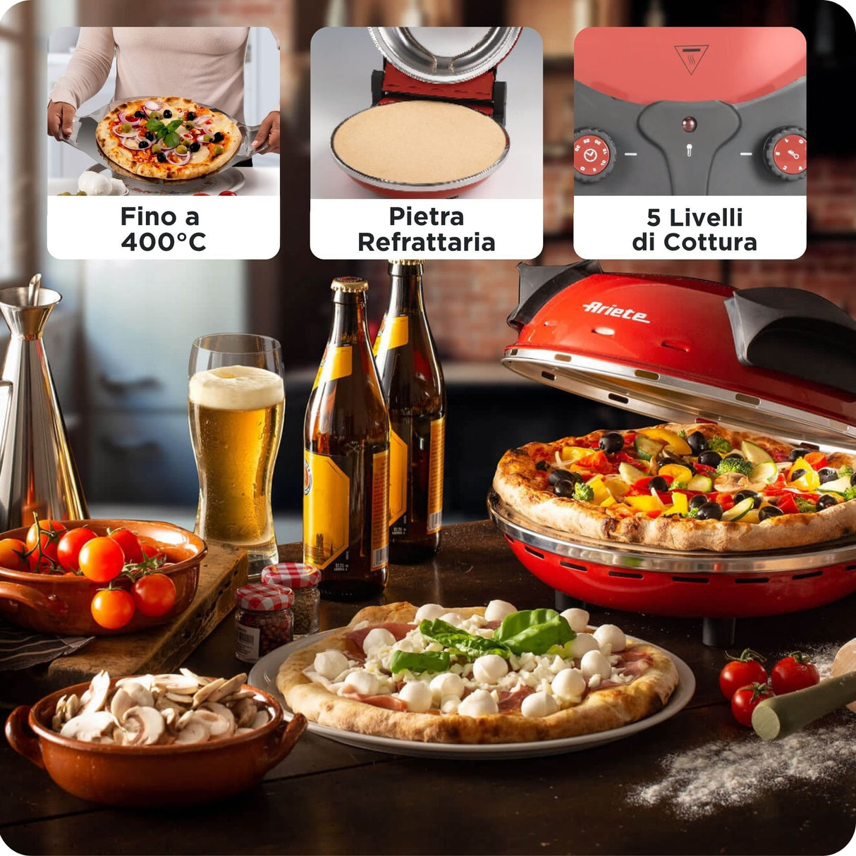 EAN 8003705116702 - Ariete 0909/10 fabricante de pizza y hornos 1 Pizza(s) 1200 W Rojo imagen 3