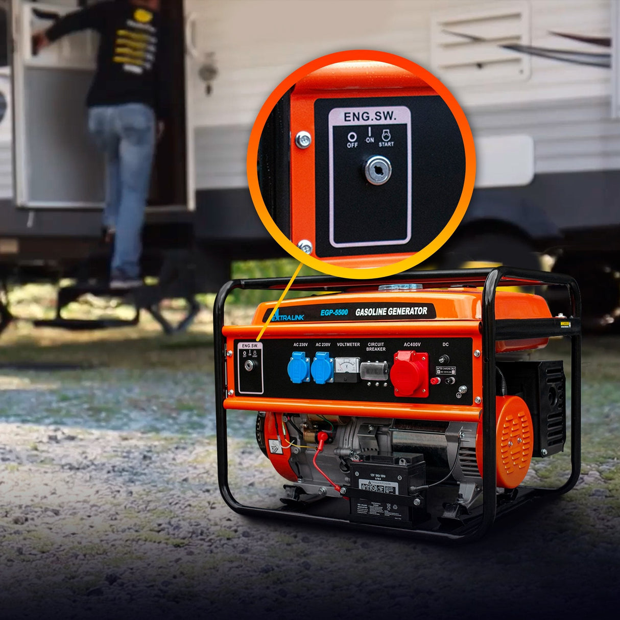 Extralink Ex.30356 Motor-Generador 5000 W 25 L Gasolina Negro, Naranja