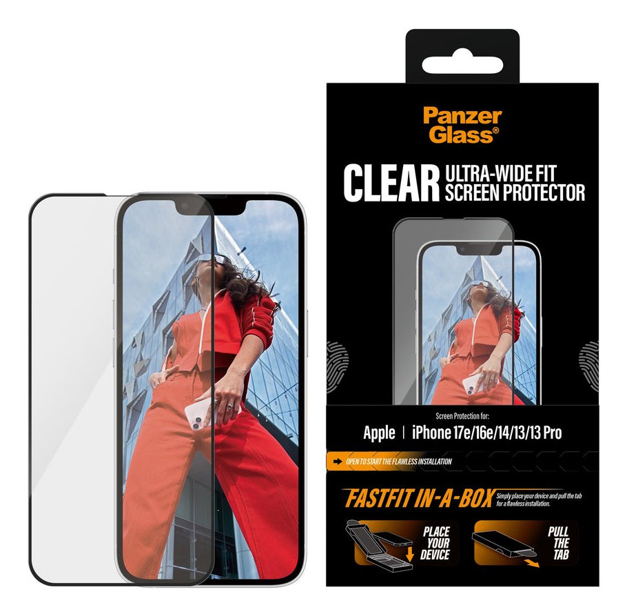 Panzerglass Screen Protector Iphone 16e 14 13 13 Pro Ultra-Wide Fit W. Fastfit In-A-Box