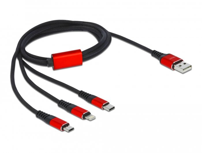 Cable De Carga Usb Delock 3 En 1 Tipo A A Lightning / 2 X Usb Tipo C 1 M