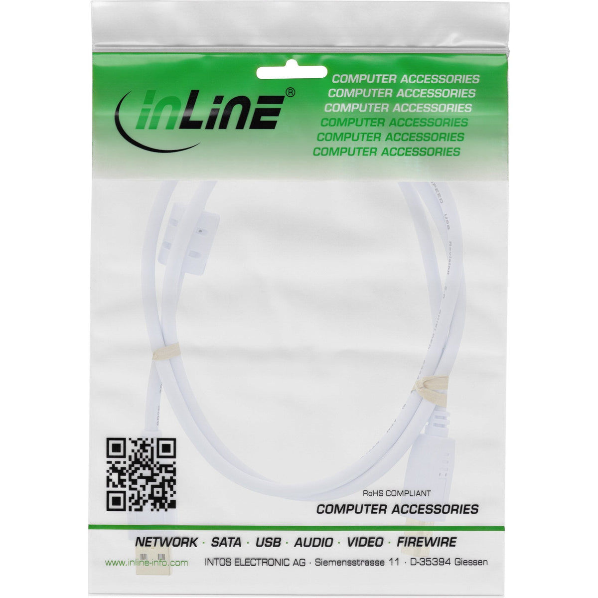 Cable Inline Usb 2.0 Tipo A A B Blanco / Dorado Con Ferrita 10m