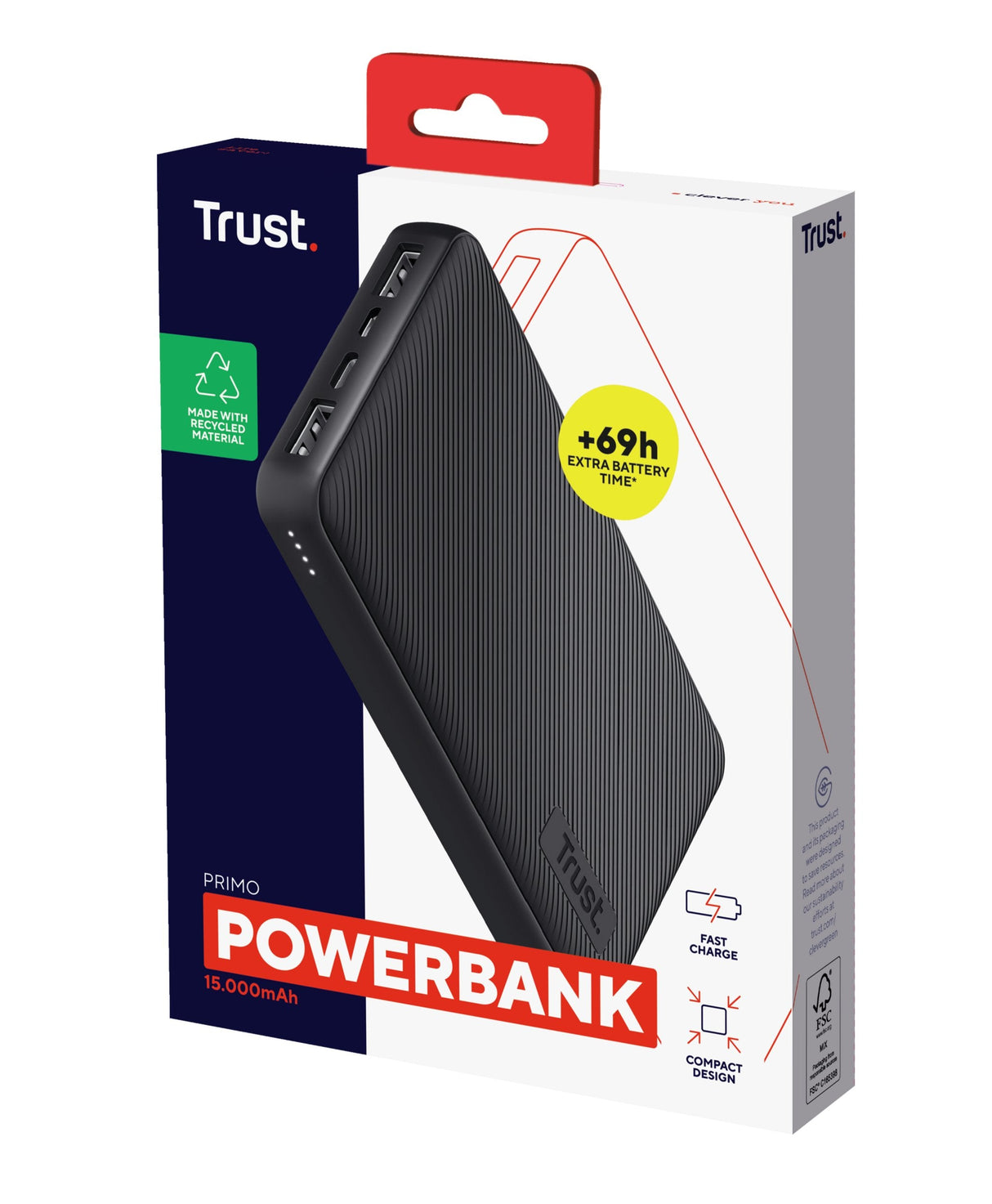 Powerbank 15000mah Trust Primo 15w Negra