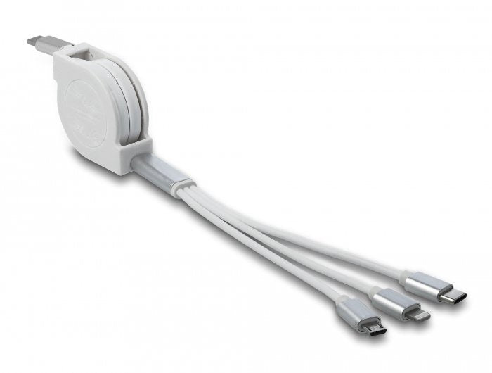 Delock 85844 Cable De Carga Retráctil Usb Type-C 3 En 1 Para Lightning / Micro Usb / Usb Type-C Blanco