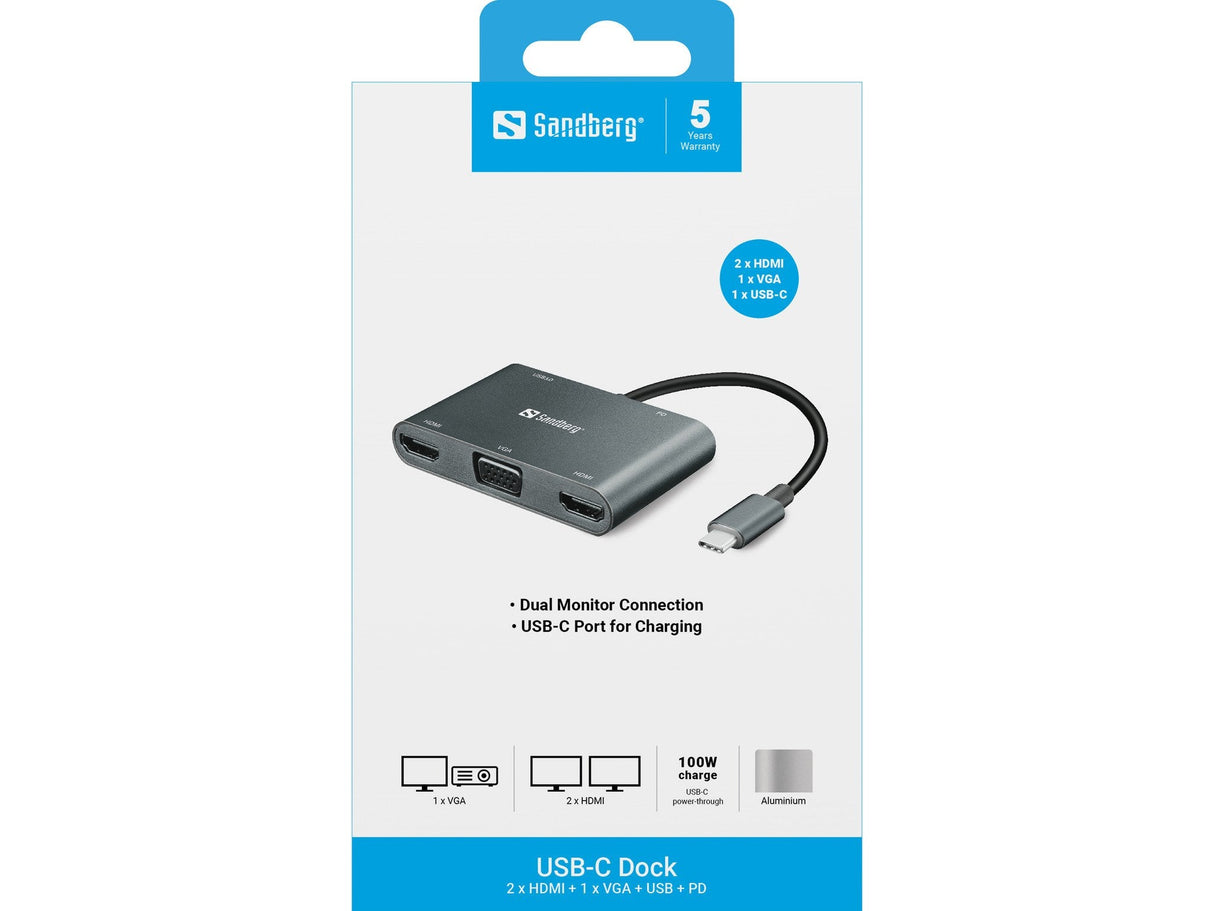 Usb-C Dock 2xhdmi+1xvga+Usb+Pd