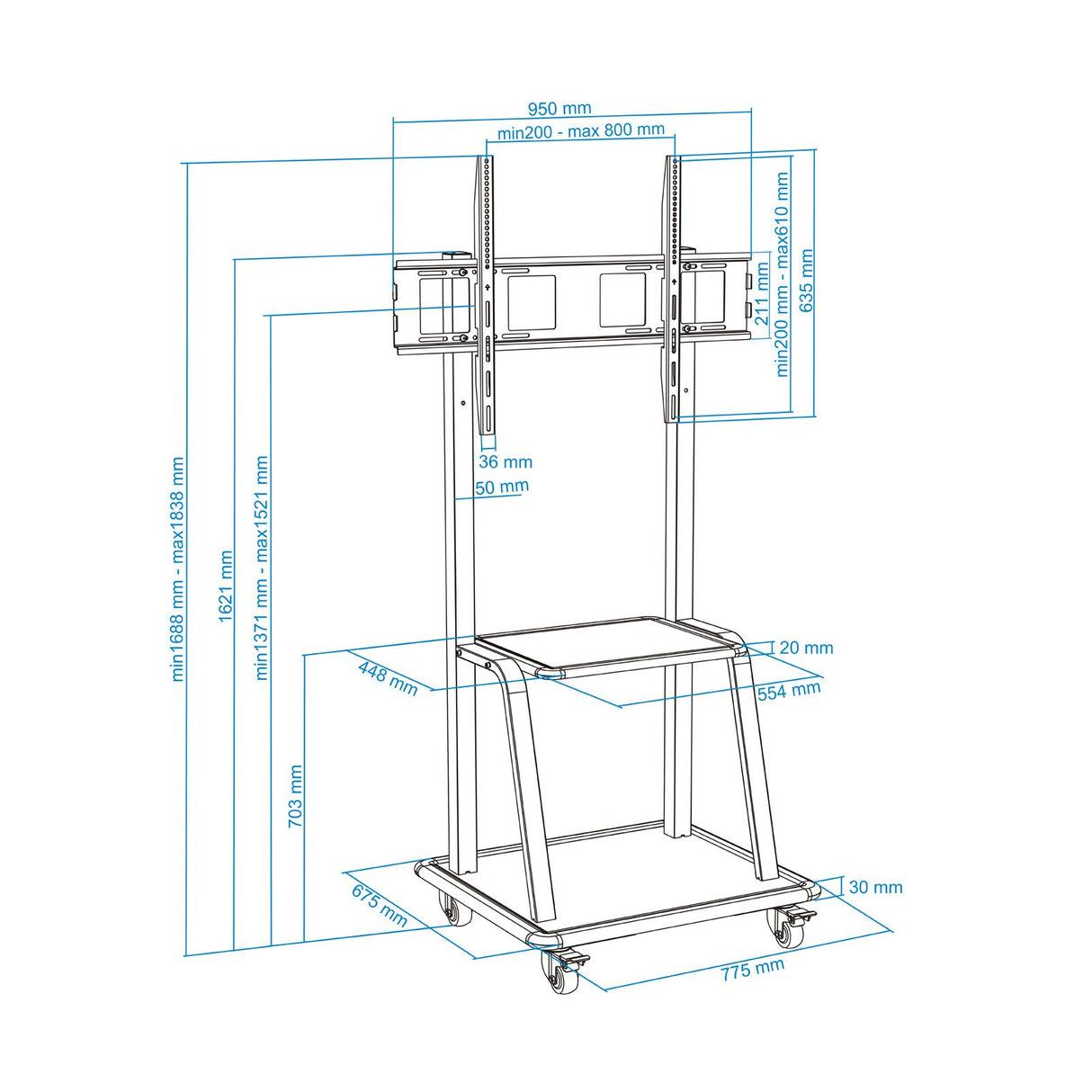 EAN 8433281008427 - TooQ FS20100M-B soporte para monitor 2,54 m (100") Piso Negro imagen 9