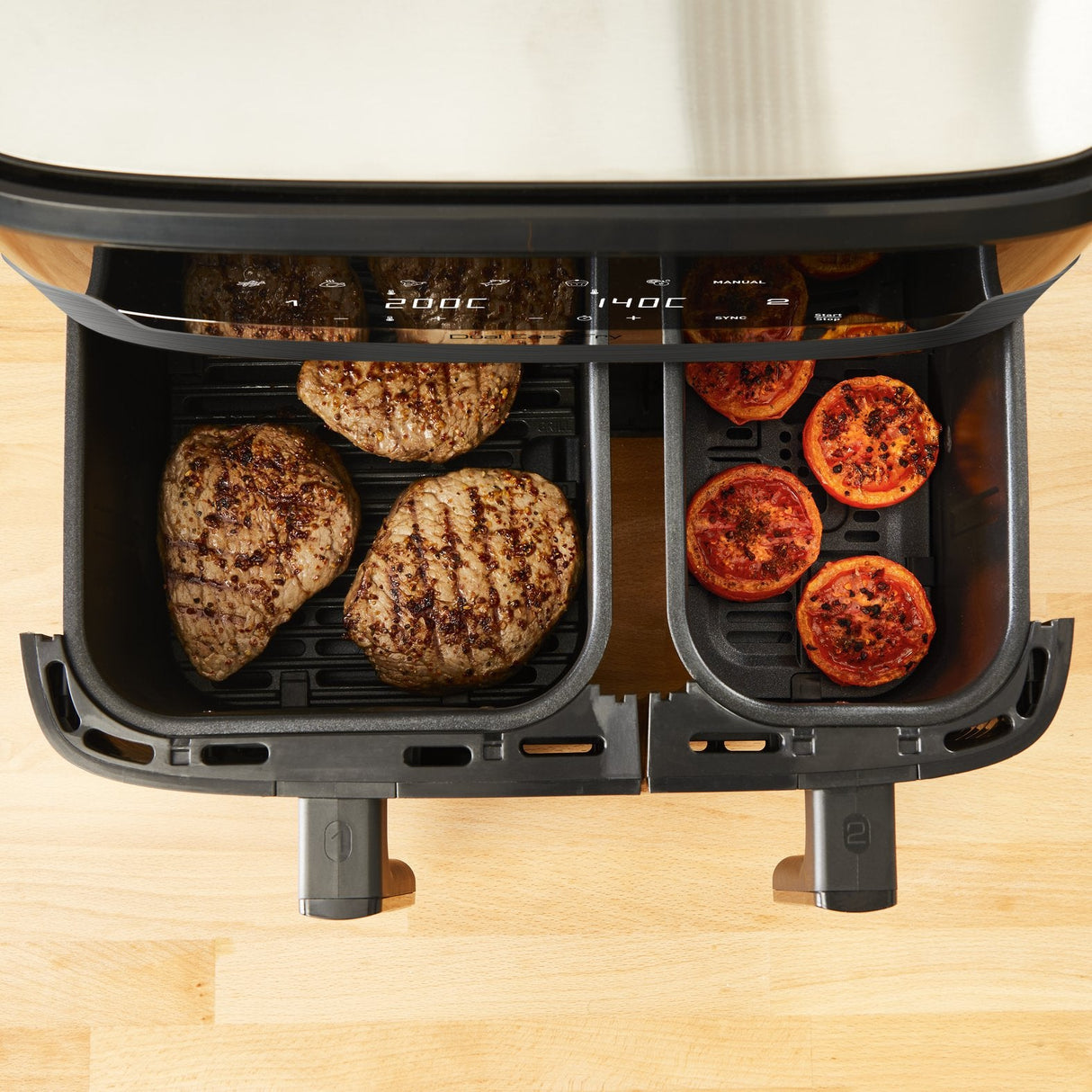Freidora De Aire Caliente Doble Tefal Dual Easy Fry & Grill Negra, 2.700 Vatios, 2 Cestos 5,2 Litros + 3,1 Litros Ey905b