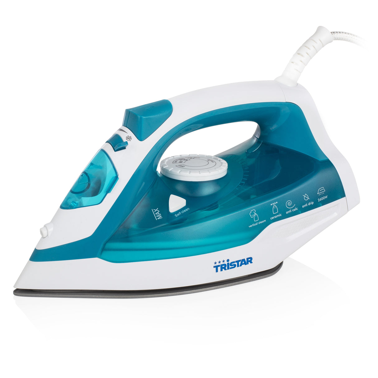 EAN 8713016071309 - Tristar ST-8320 plancha Plancha a vapor Suela de cerámica 2600 W Turquesa, Blanco imagen 1
