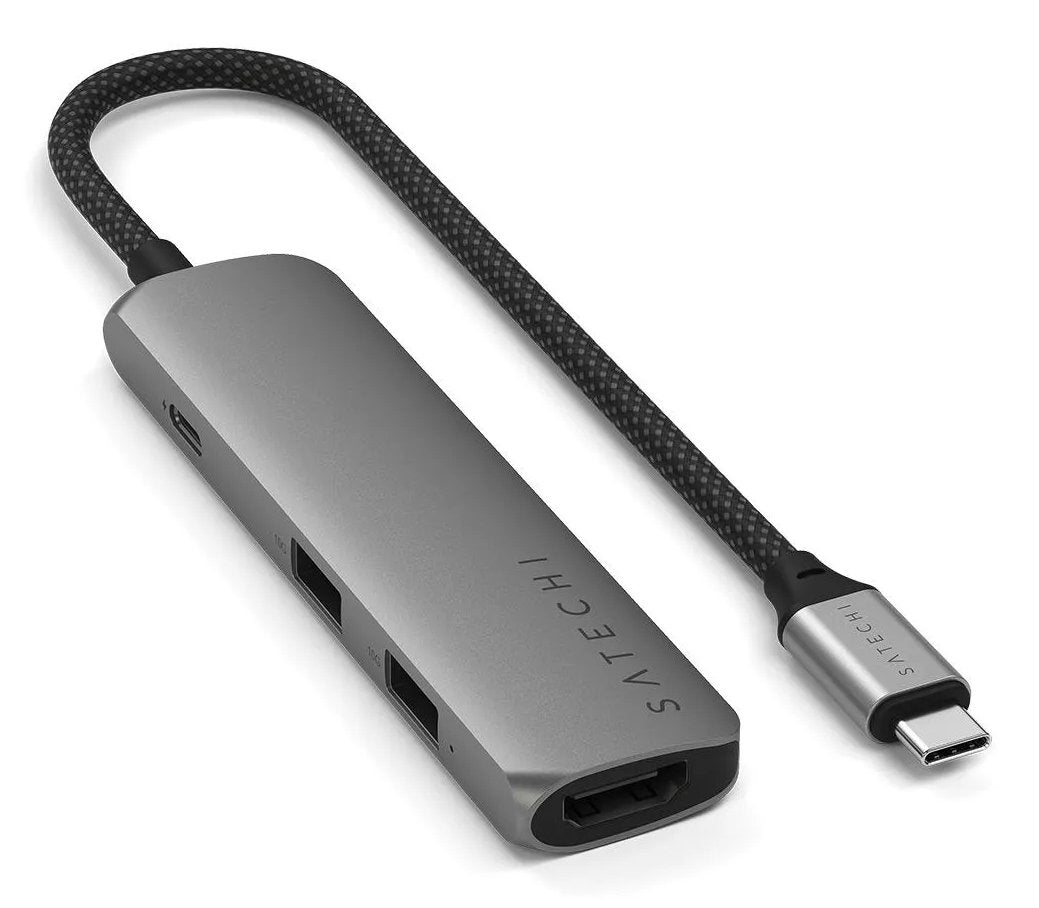 Satechi 4-W-1 Usb-C Slim Multiport 4k Usb-C (Usb-C, 4k Hdmi, 2x Usb-A) (Gris)