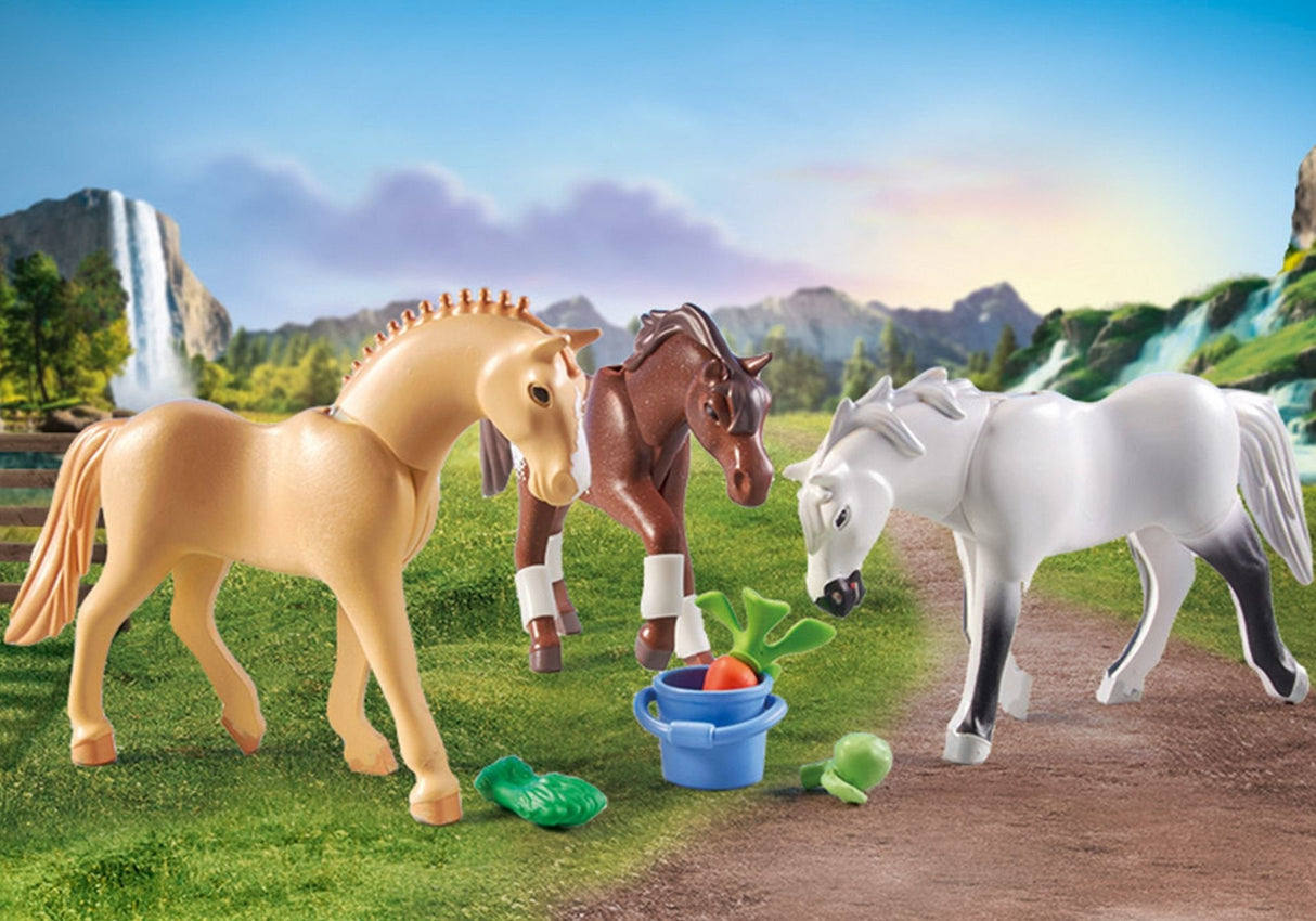 Playmobil 71356 Caballos De La Cascada 3 Caballos: Morgan, Cuarto De Milla Y Shagya Arabian, Juguete De Construcción