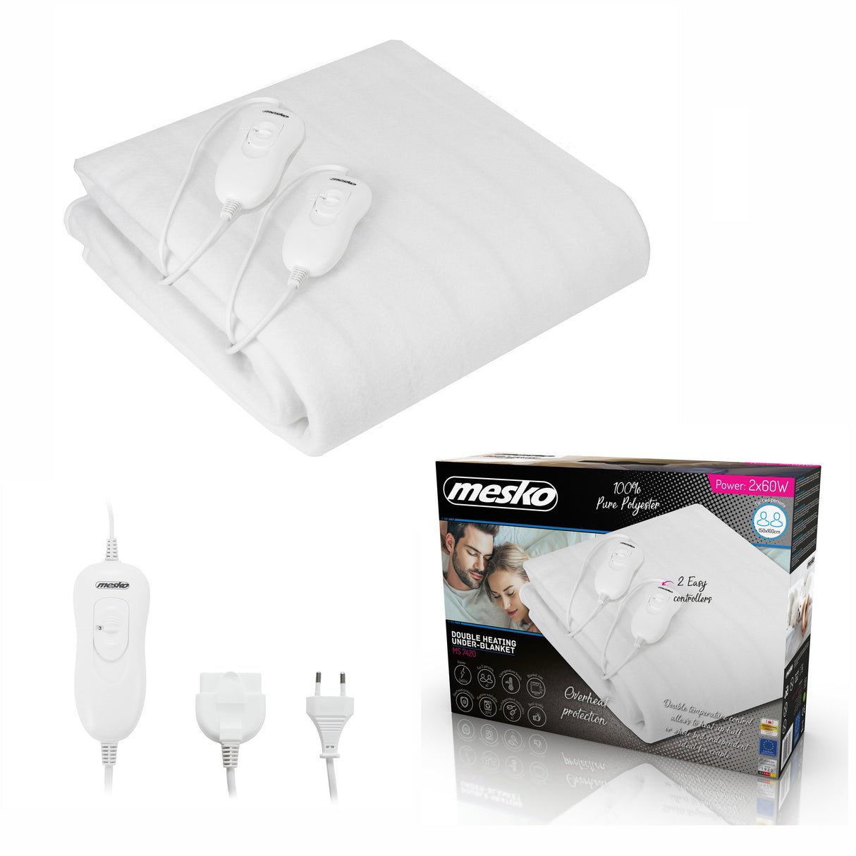 Mesko Home Ms 7420 Manta Eléctrica Y Almohadilla 120 W Blanco Poliéster