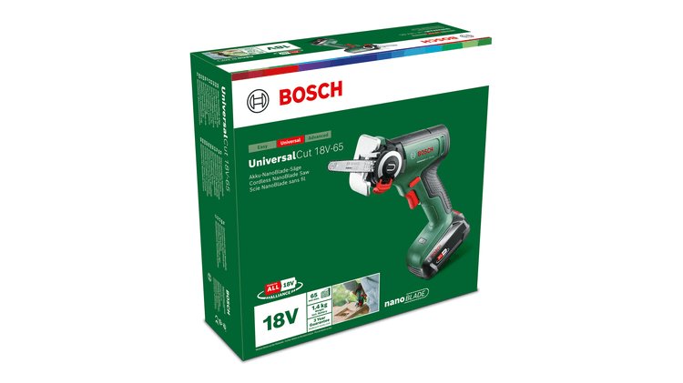 Sierra Inalámbrica Bosch Nanoblade Universalcut 18v-65, 18volt, (Verde/Negro, Batería Li-Ion 2,5ah, Power For All Alliance)