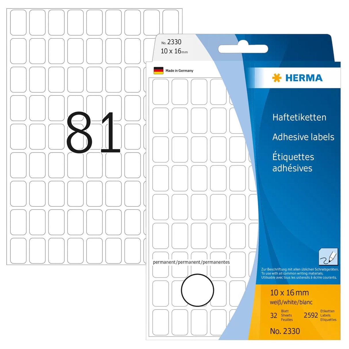 EAN 4008705023306 - HERMA 2330 etiqueta autoadhesiva Rectángulo redondeado Blanco 2592 pieza(s) imagen 1