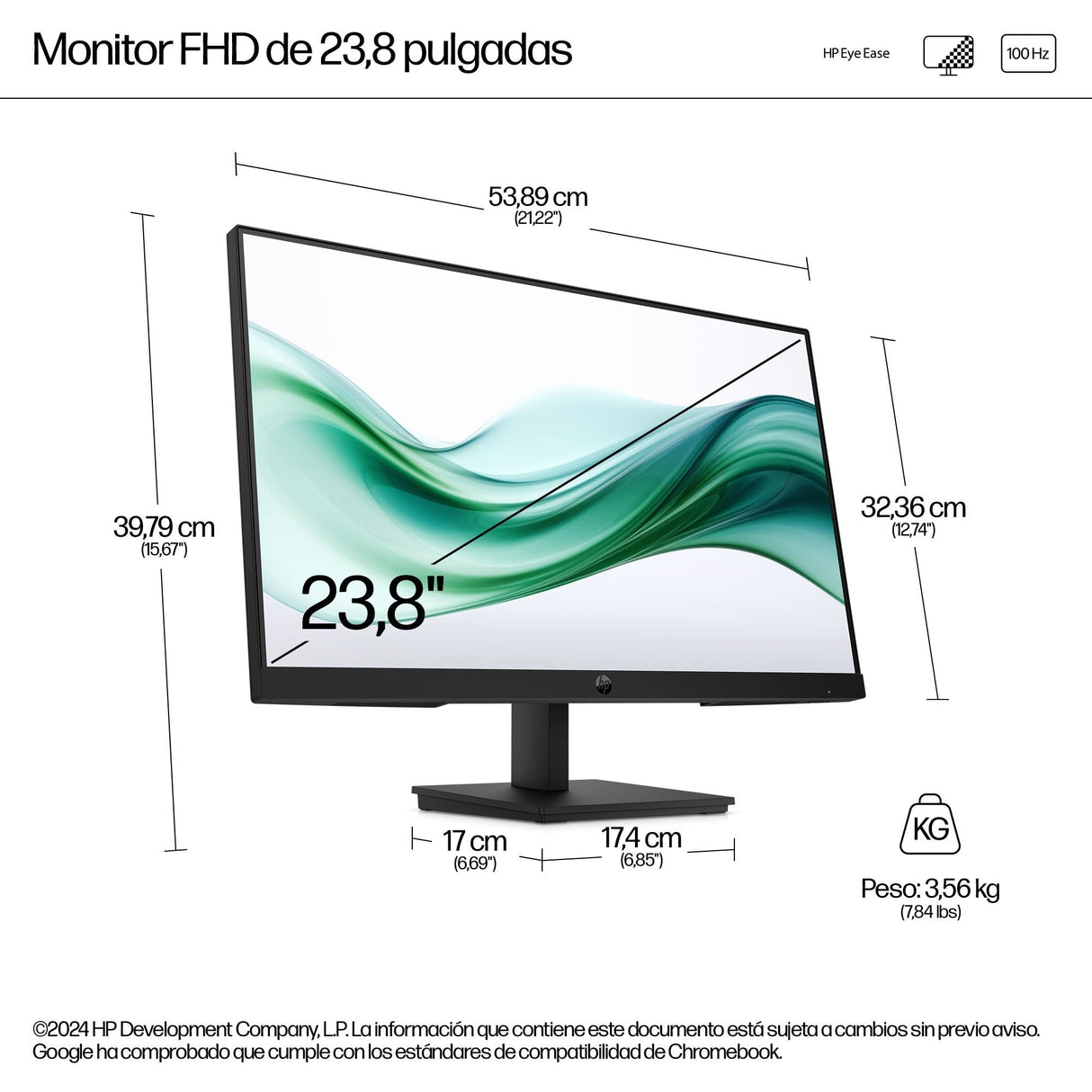 Hp 324pv Series 3 Pro Monitor Led 24" (23.8" Visible) 1920 X 1080 Full Hd (1080p) @ 100 Hz Va 250 Cd/M² 3000:1 5 Ms Hdmi Vga Negro