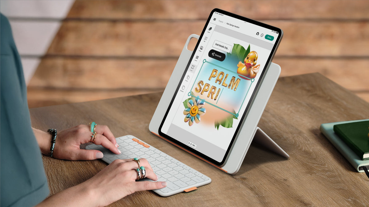 Logitech Flip Folio - Teclado Y Funda Tipo Folio - Full Size - Inalámbrico - Bluetooth 5.1 Le - Qwertz - Alemán - Pale Gris - Para Apple 13-Inch Ipad Air (M2, M3)