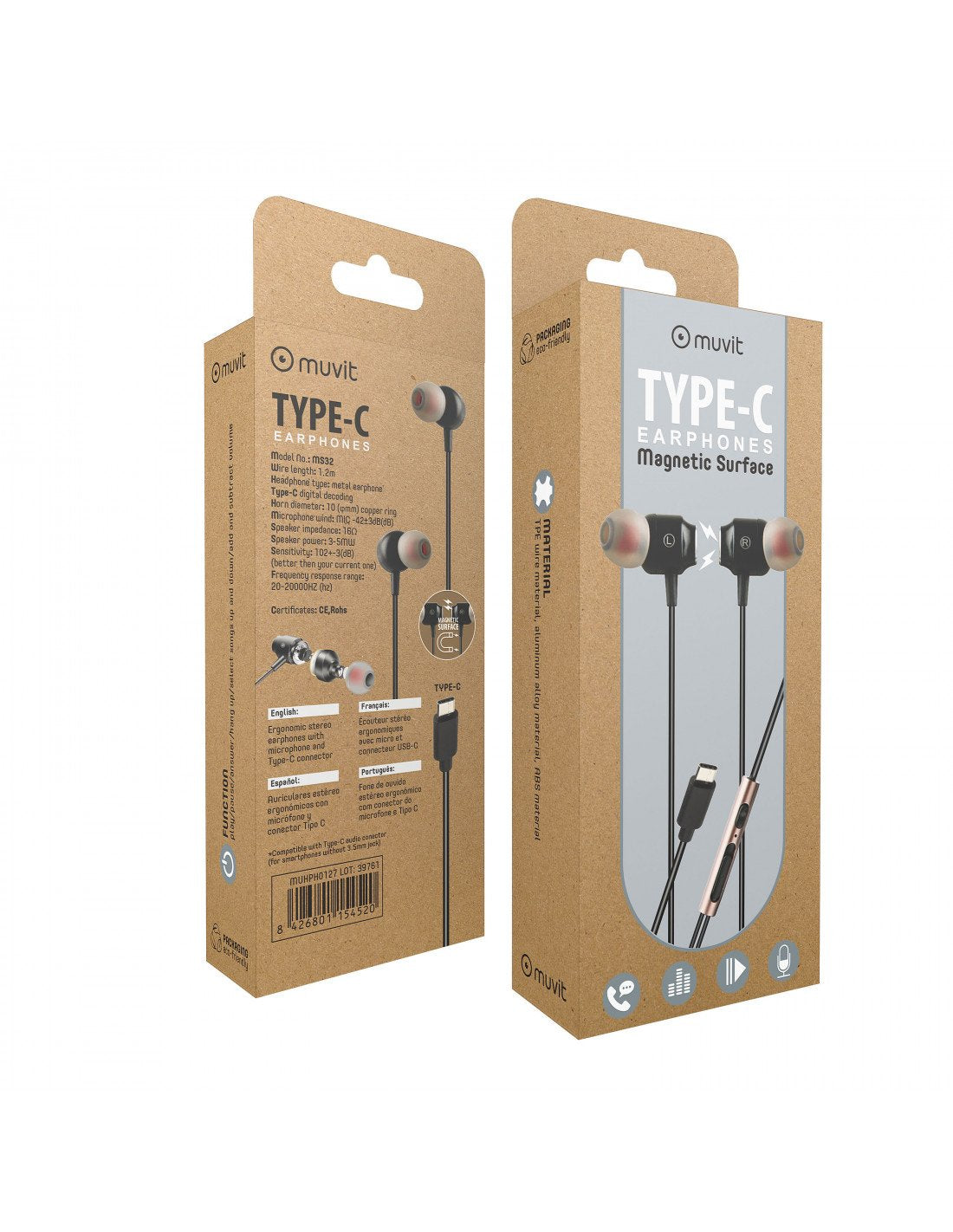EAN 8426801154520 - Muvit M1C Auriculares Alámbrico Dentro de oído Llamadas/Música USB Tipo C Negro imagen 8