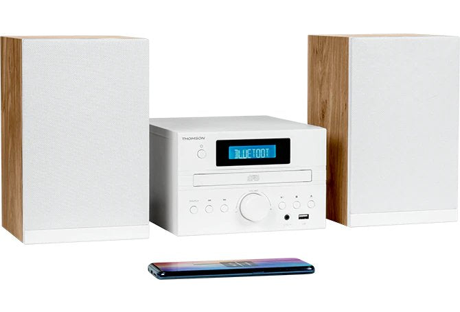 Thomson Micro Sound System Bt Radio Fm/Cd/Mp3/Usb Wood Finish White Mic121bt