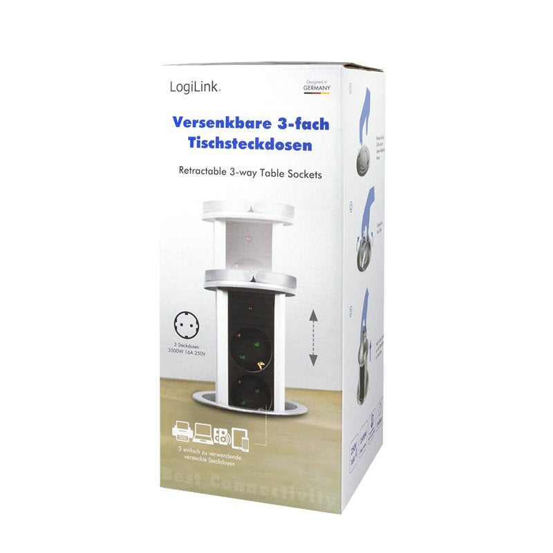 Regleta De Mesa Retractil 3 Tomas 1.8m Logilink Pl Schukox3/Ã 10cm Lps235a