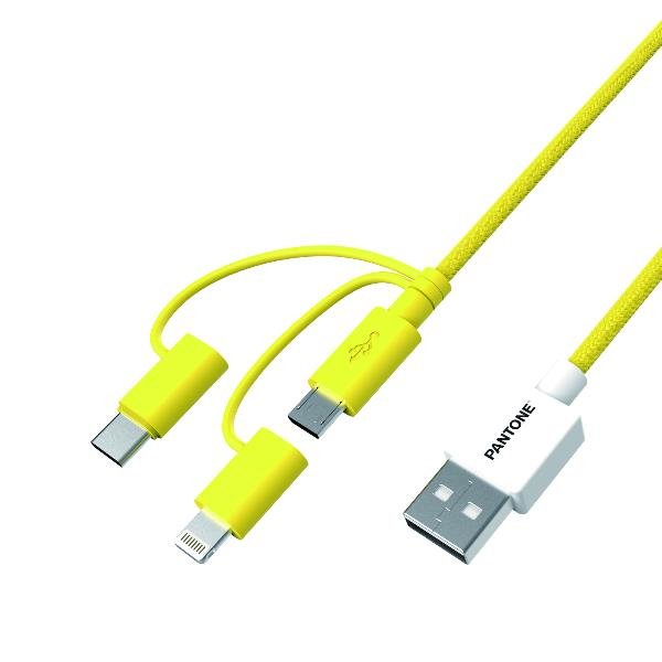 Pantone Pt-Usb003y1 Cable Usb 1,2 M Usb A Usb C.Micro Usb A/Lightning Amarillo