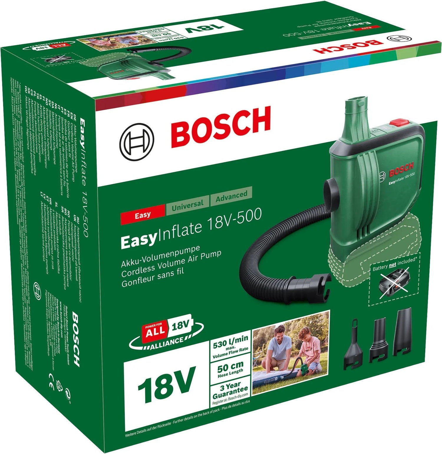 Bomba De Aire Inalámbrica Bosch Easyinflate 18v-500 Solo, 18volt Verde/Negro, Sin Batería Ni Cargador, Power For All Alliance