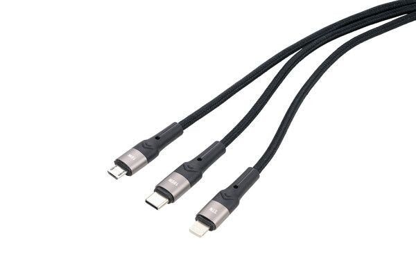 Troika Dreizack Pro Cable Usb 1,2 M Usb C Usb C/Micro Usb-A/Lightning Negro, Gris
