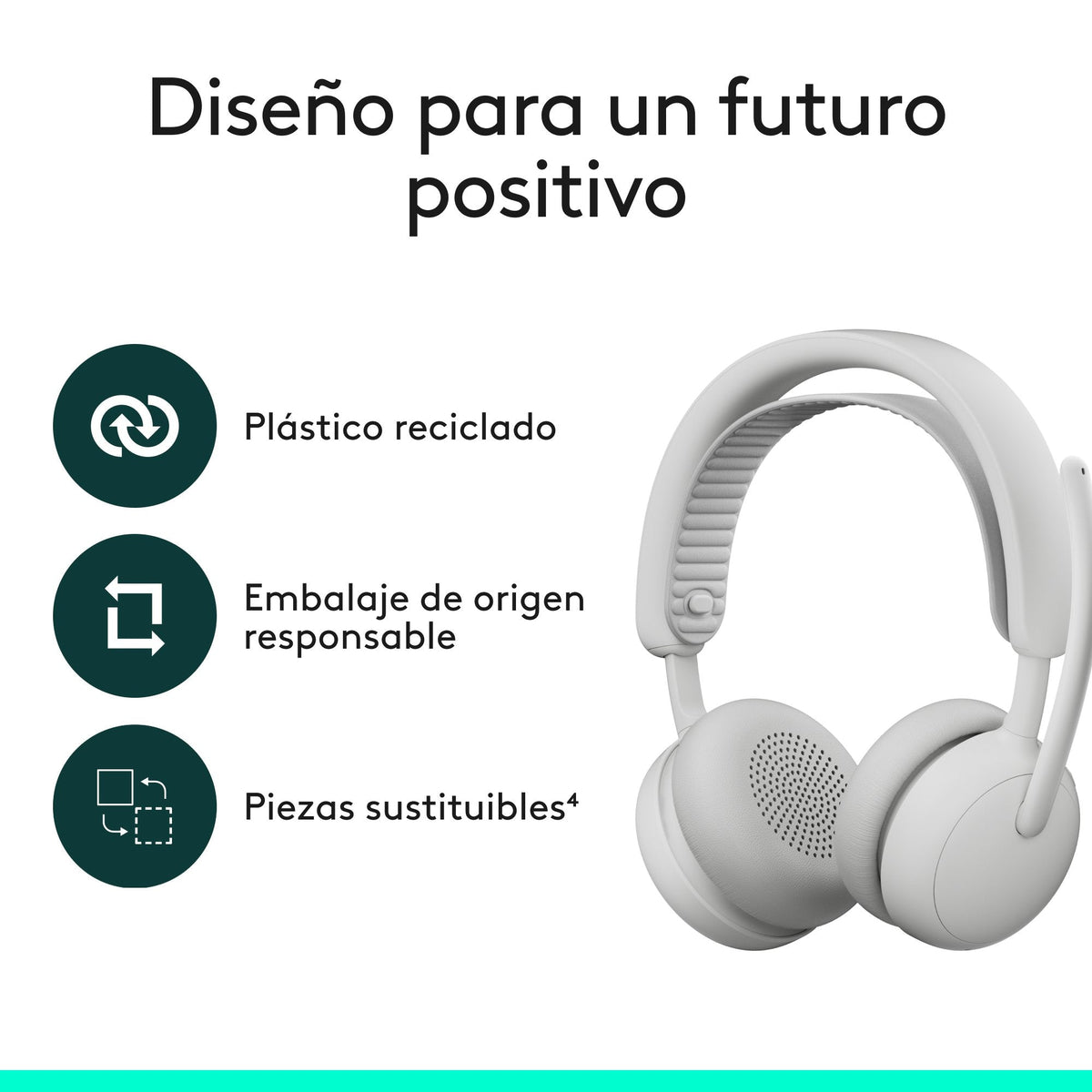 Auriculares Logitech Zone Wireless 2 Inalámbricos Bluetooth Con Cancelación De Ruido Blanco Crudo