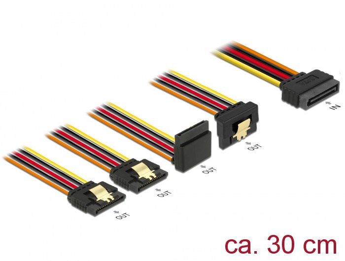 Delock Cable Sata 15 Pin Strom Stecker Mit Einrastfunktion > Sata 15 Pin Strom Buchse 2 X Gerade 1 X Unten 1 X Oben 30 Cm