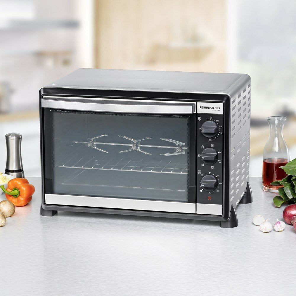 Horno Rommelsbacher Bg 1805/E Tostador Acero Inoxidable Parrilla, Mini Horno Acero Fino/Negro, Acero Inoxidable, Giratorio, 1800 W, 515 Mm, 415 Mm, 360 Mm
