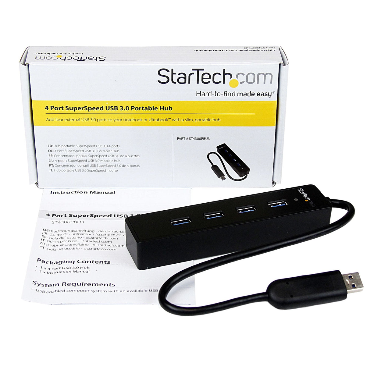 Startech Hub Usb 3.0 Super Speed Portatil 4 Puertos Negro St4300pbu3