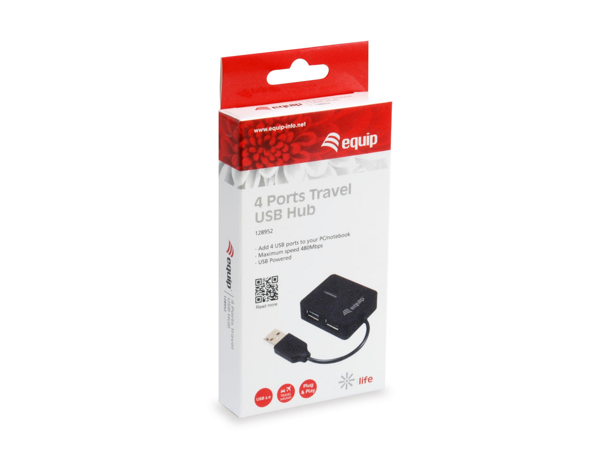 Equip Hub Usb 2.0 Life 4 Puertos Mini Hub Travel Negro 128952