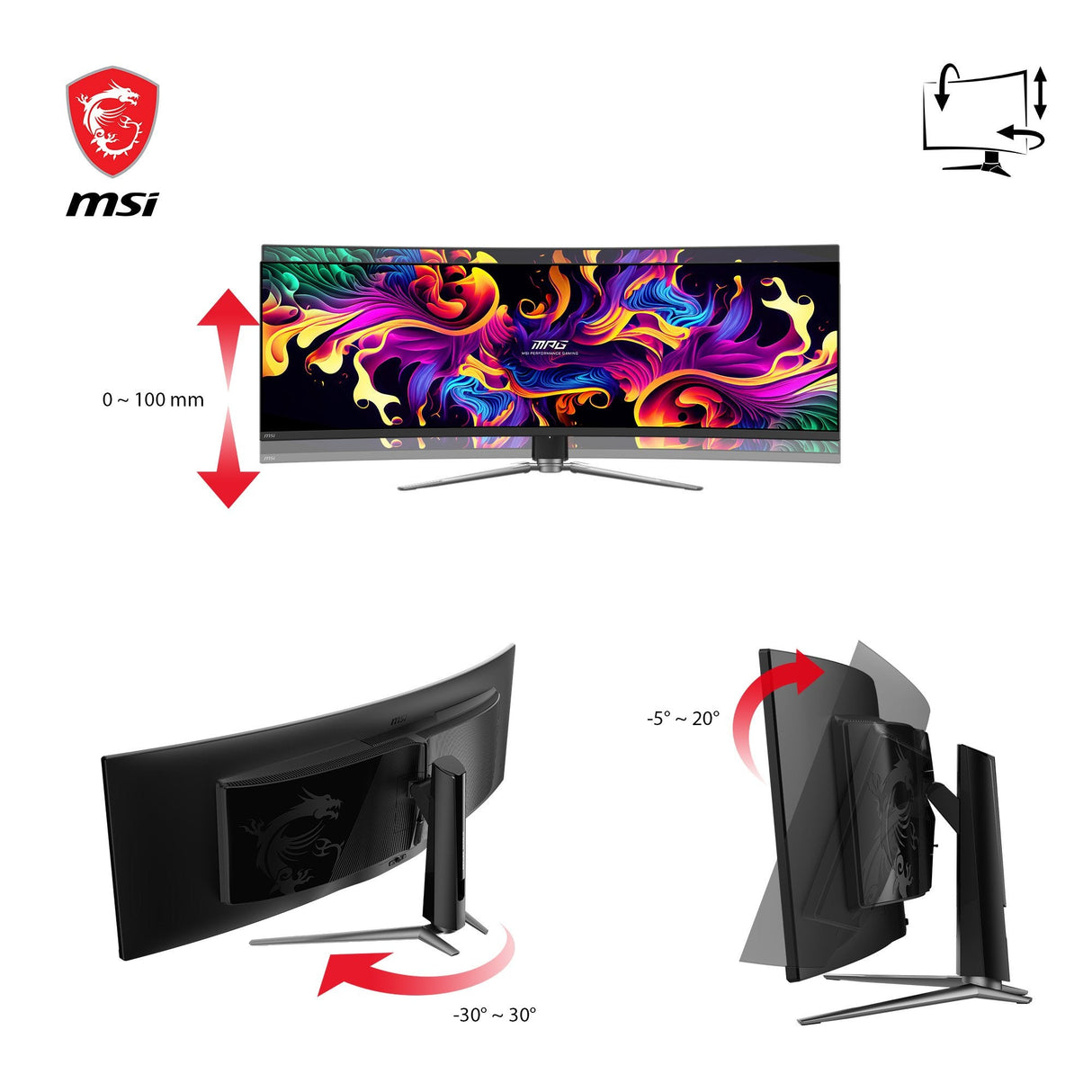 Monitor Gaming Msi Mpg 491cqpde Qd-Oled 124,5 Cm (49 Pulgadas), Negro, Dqhd, Qd-Oled, Curvo, Sincronización Adaptativa, Panel De 144hz 9s6-3fa84t-008