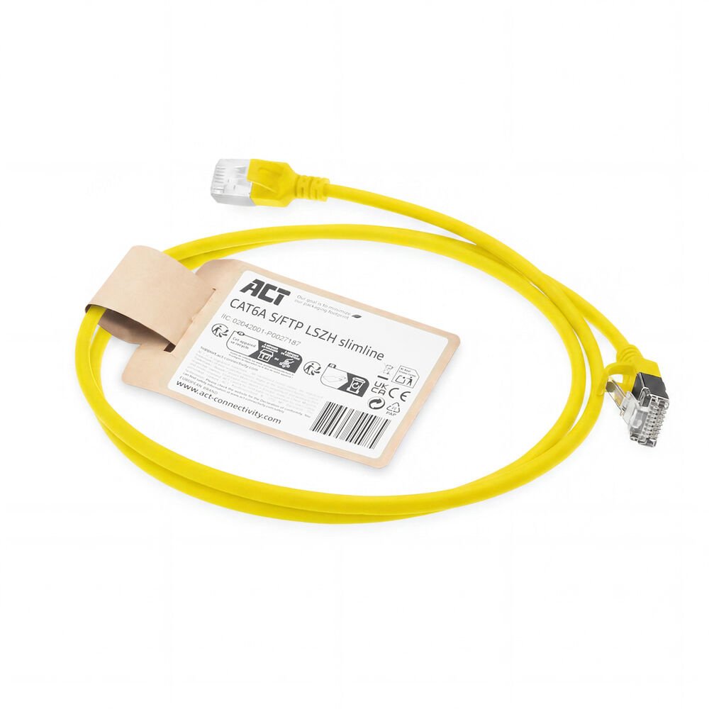Amarillo 1 Meter Lszh S Ftp Cat6a Slimline Patch Cable Snagless With Rj45 Connectors