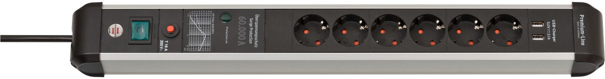 EAN 4007123677061 - Brennenstuhl 1391010610 base múltiple 3 m 6 salidas AC Interior Negro, Plata imagen 1