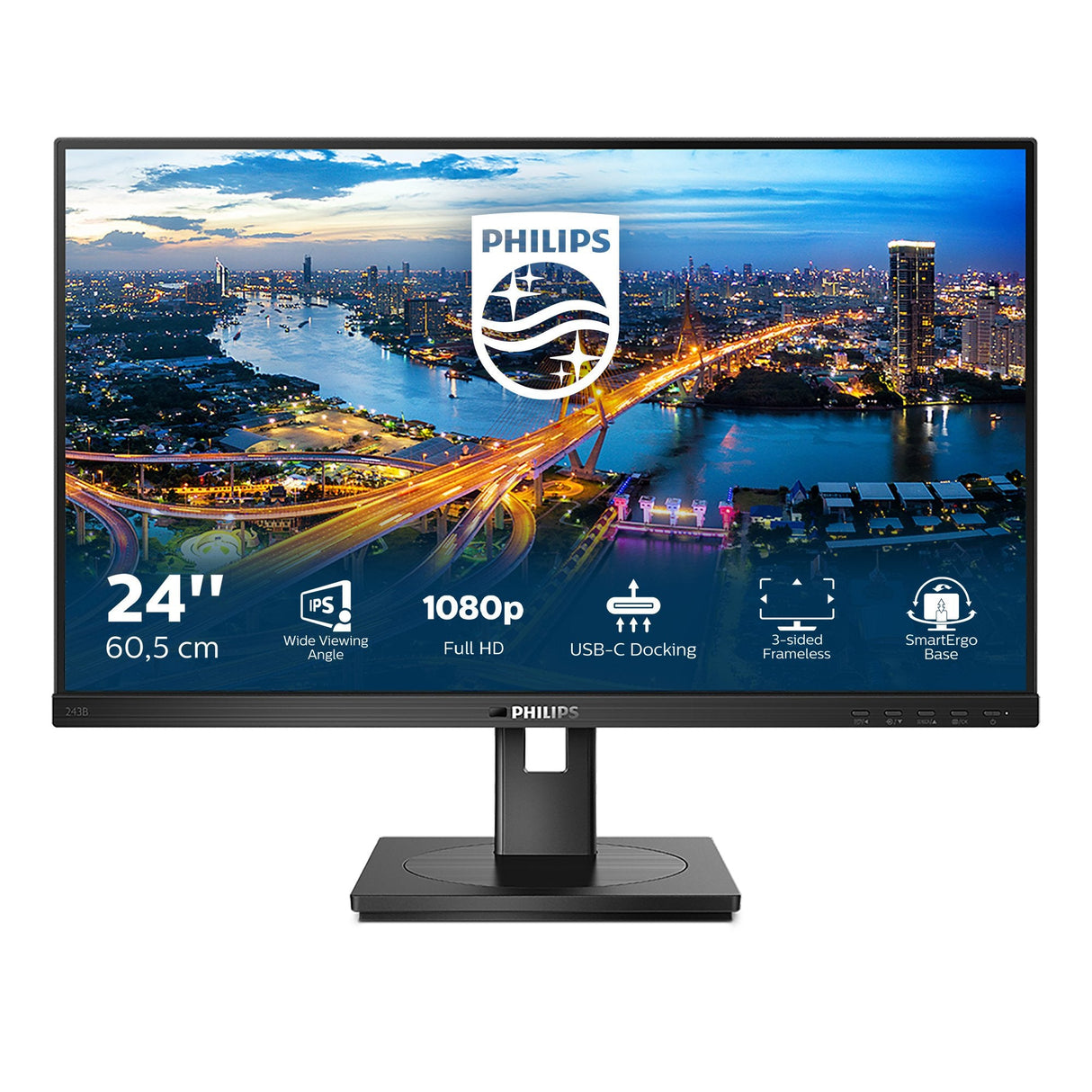 Monitor Philips 24 B1-Line 243b1/00 Ips 5ms, 1000:1, Hdmi, Vga, Dp. Sp, Silver-Black