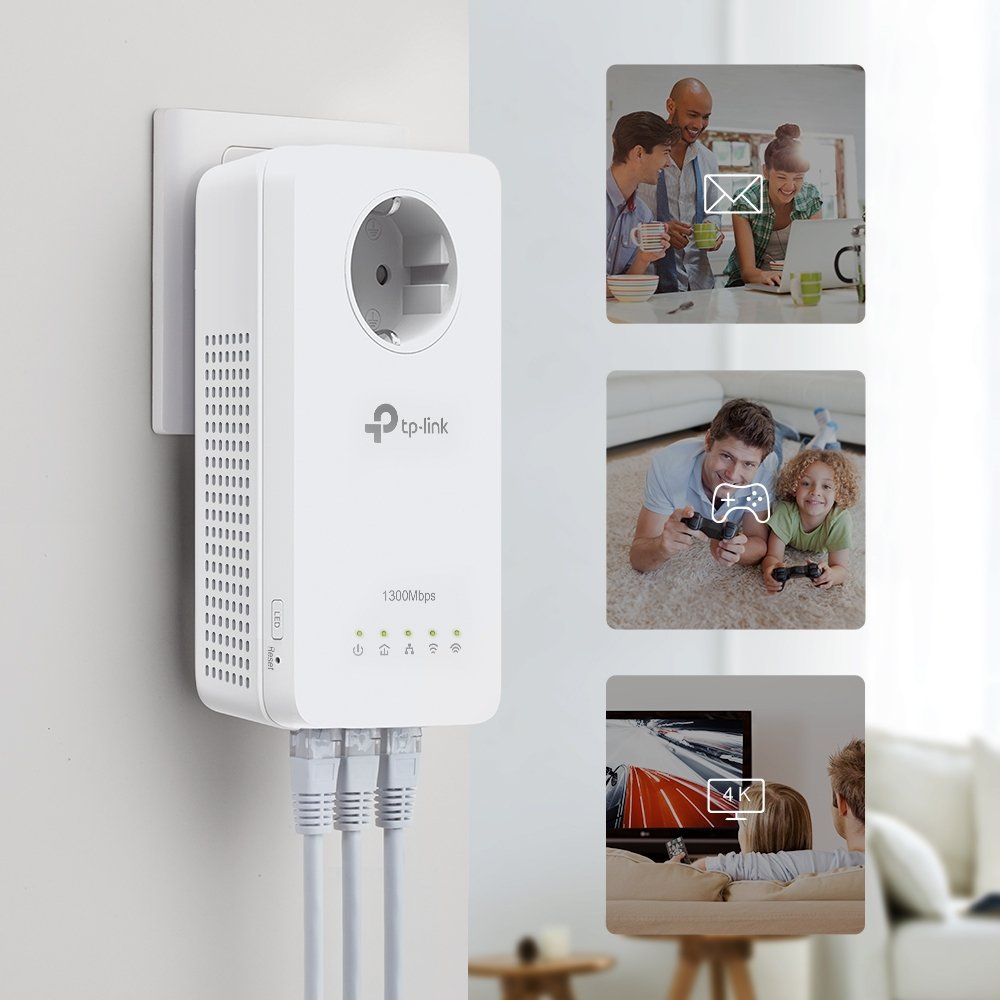Tp-Link Tl-Wpa8631p Kit Powerline Wifi Ac1200 - Enchufe Incorporado - 3 Puertos Gigabit Ethernet - Doble Banda Hasta 867mbps