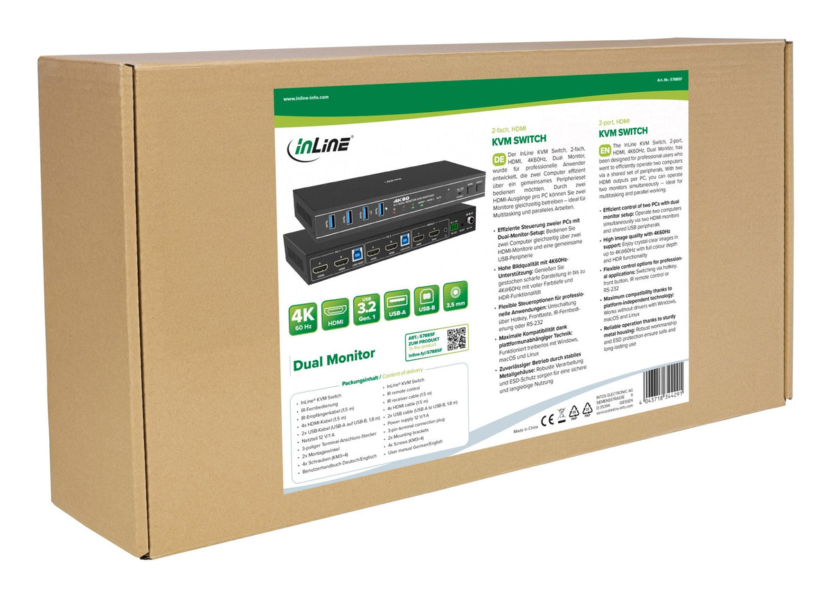 Inline Kvm Switch, 2x1 ,Hdmi 4k/60hz, Dual Monitor , Usb 3.2 Hub