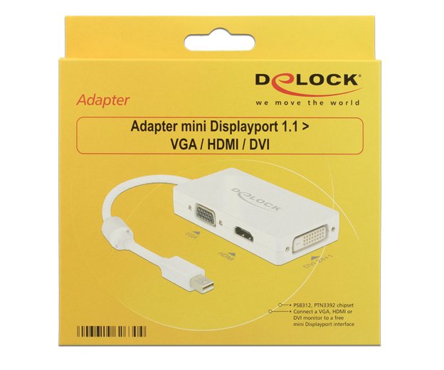 Delock Adapter Mini Displayport Male > Vga / Hdmi / Dvi Female Passive White