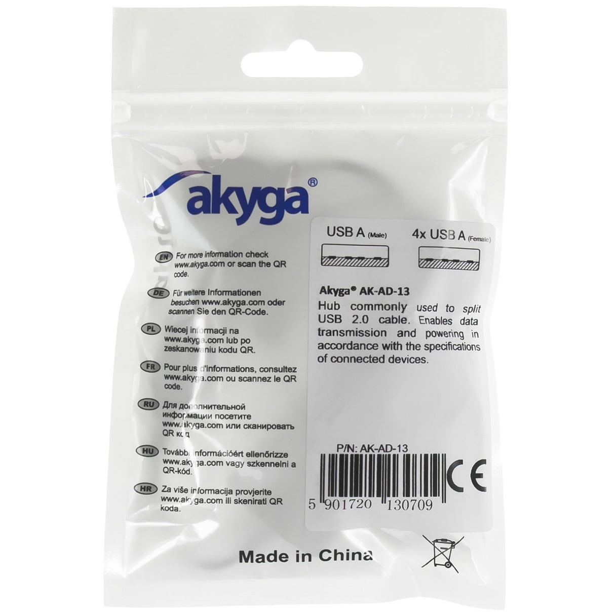 EAN 5901720130709 - Akyga AK-AD-13 hub de interfaz USB 2.0 Negro imagen 3