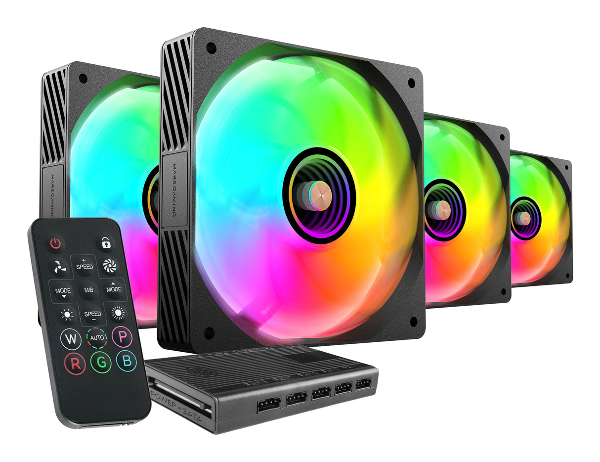 Kit 4 Ventiladores Pc Auxiliar Mf-Si4kit A-Rgb Infinity Negro Mars Gaming 4x Ventiladores Ultrasilenciosos Argb/ Mando A Distancia Y Hub Argb.