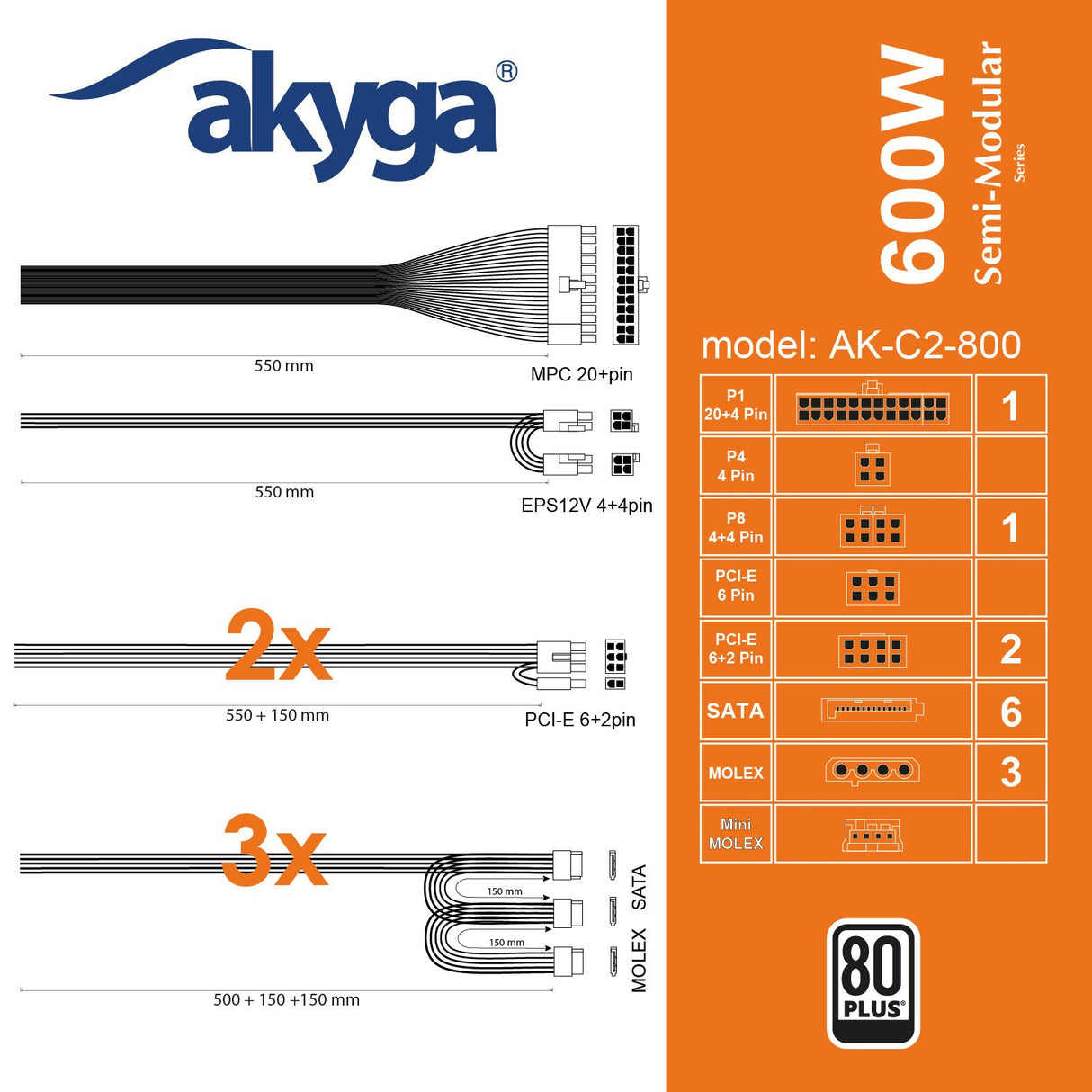 EAN 5901720139573 - Akyga AK-C2-800 unidad de fuente de alimentación 800 W 20+4 pin ATX ATX Negro imagen 7