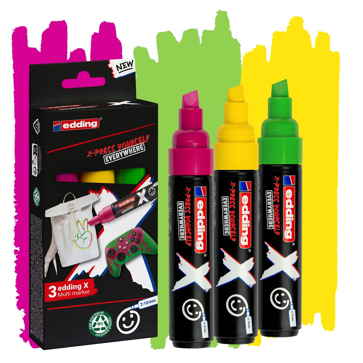 EAN 4057305067128 - Edding 6900 X Multimarker marcador permanente Punta de cincel Verde, Rosa, Amarillo 3 pieza(s) imagen 1