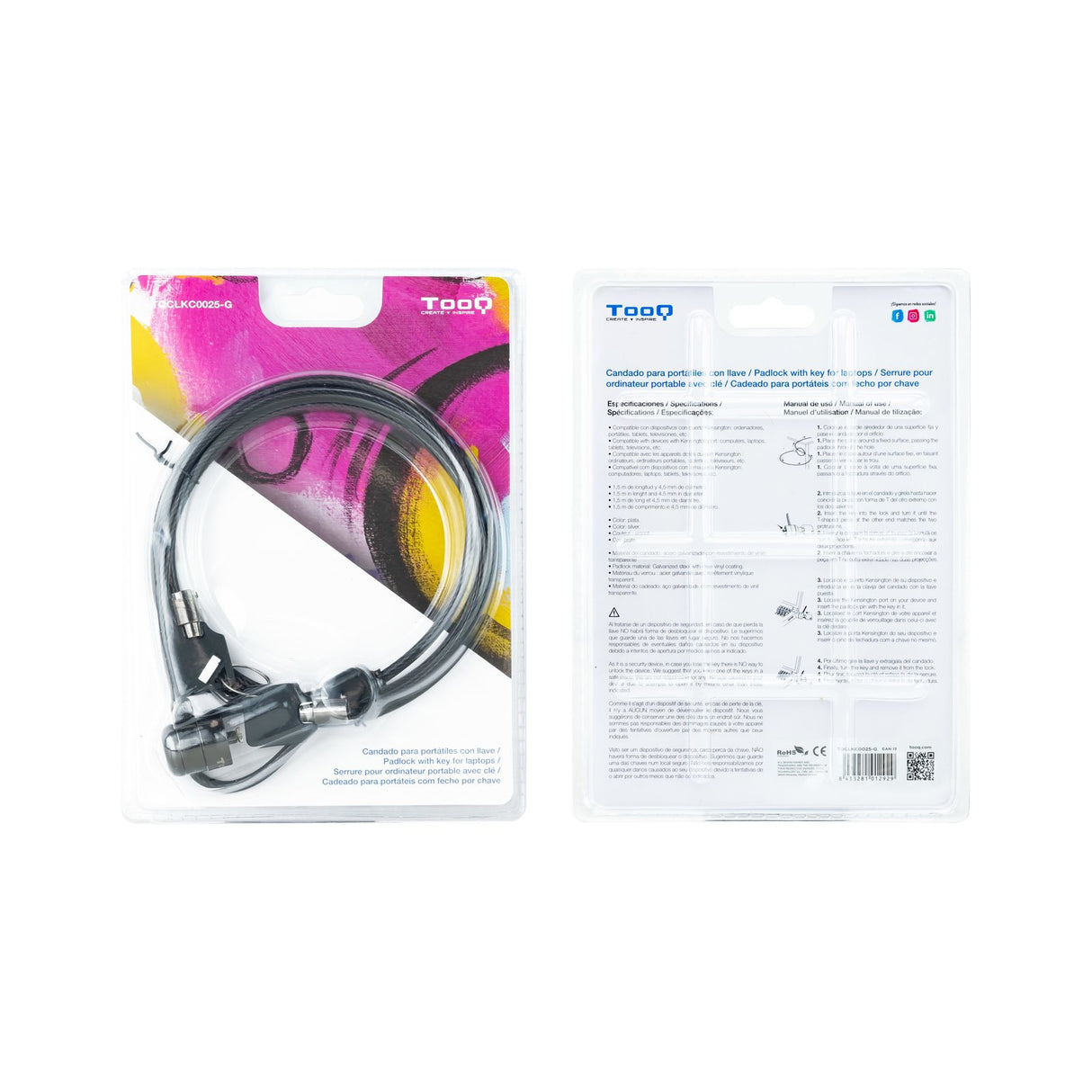 EAN 8433281012929 - TooQ TQCLKC0025-G cable antirrobo 1,5 m imagen 8